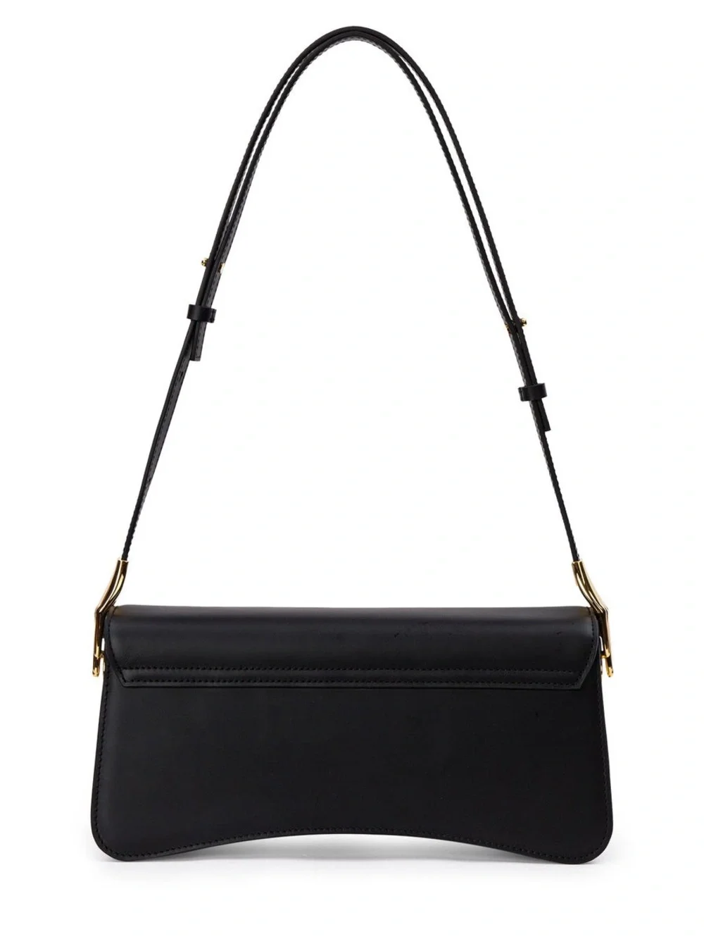 Sleek Black Shoulder Bag with Gold Clock Accent